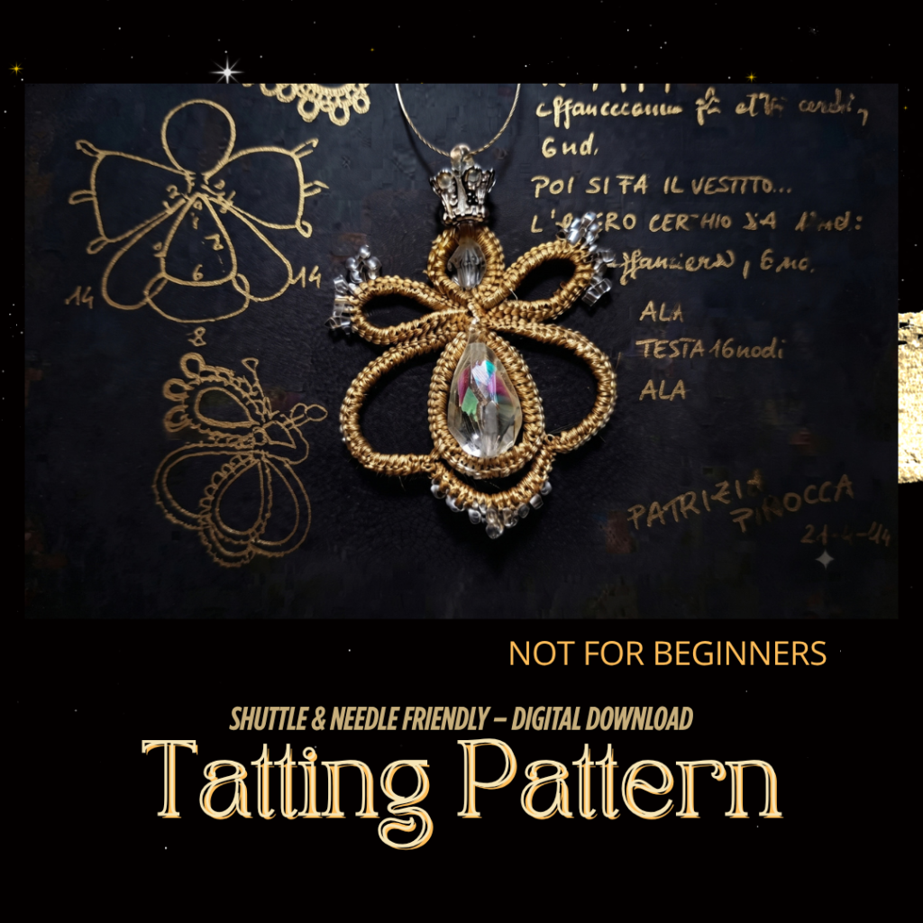 FREE 2-in-1 Little Angel Tatting Lace Pattern | Patrizia Pirocca 2014 & MMJ Beaded Redesign 2021 | Needle & Shuttle