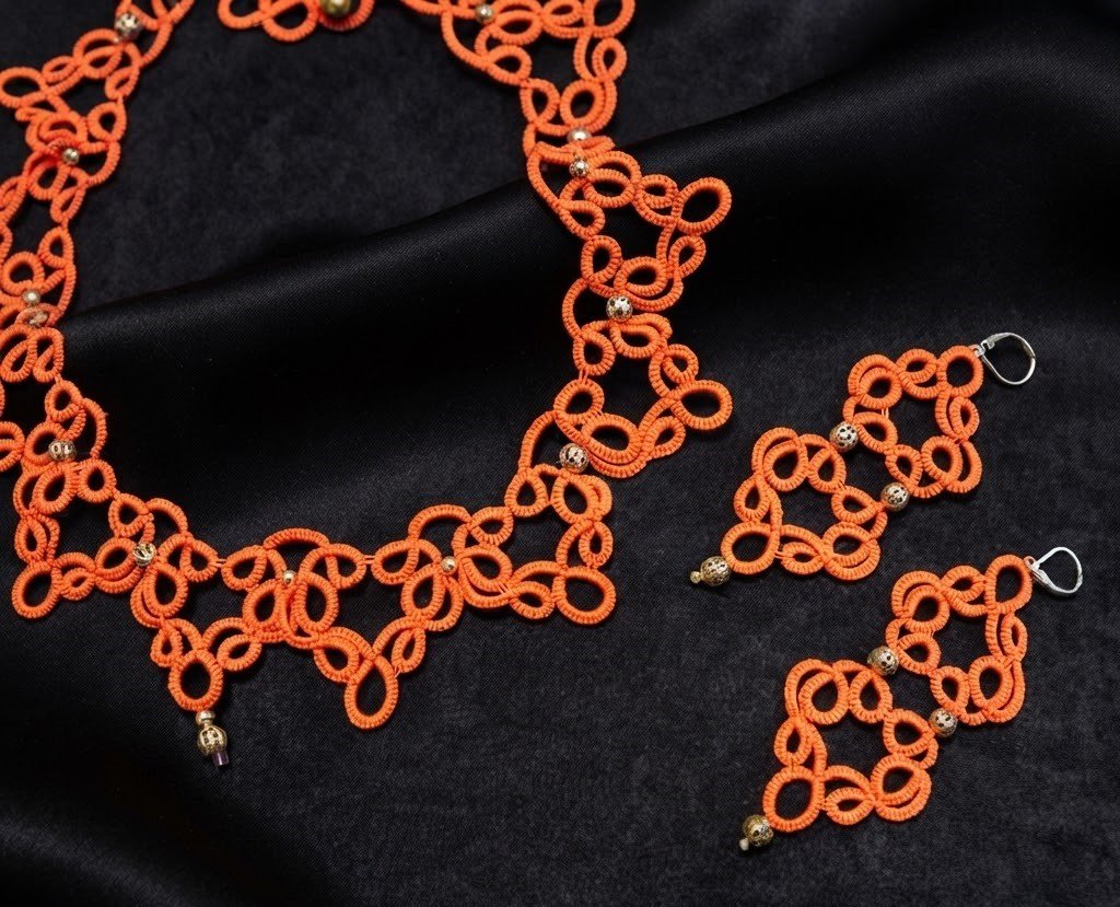 Vibrant Orange Tatting Lace Necklace Set | Handmade Lace Jewelry | Optional Matching Earrings,Ready to Ship - Image 7