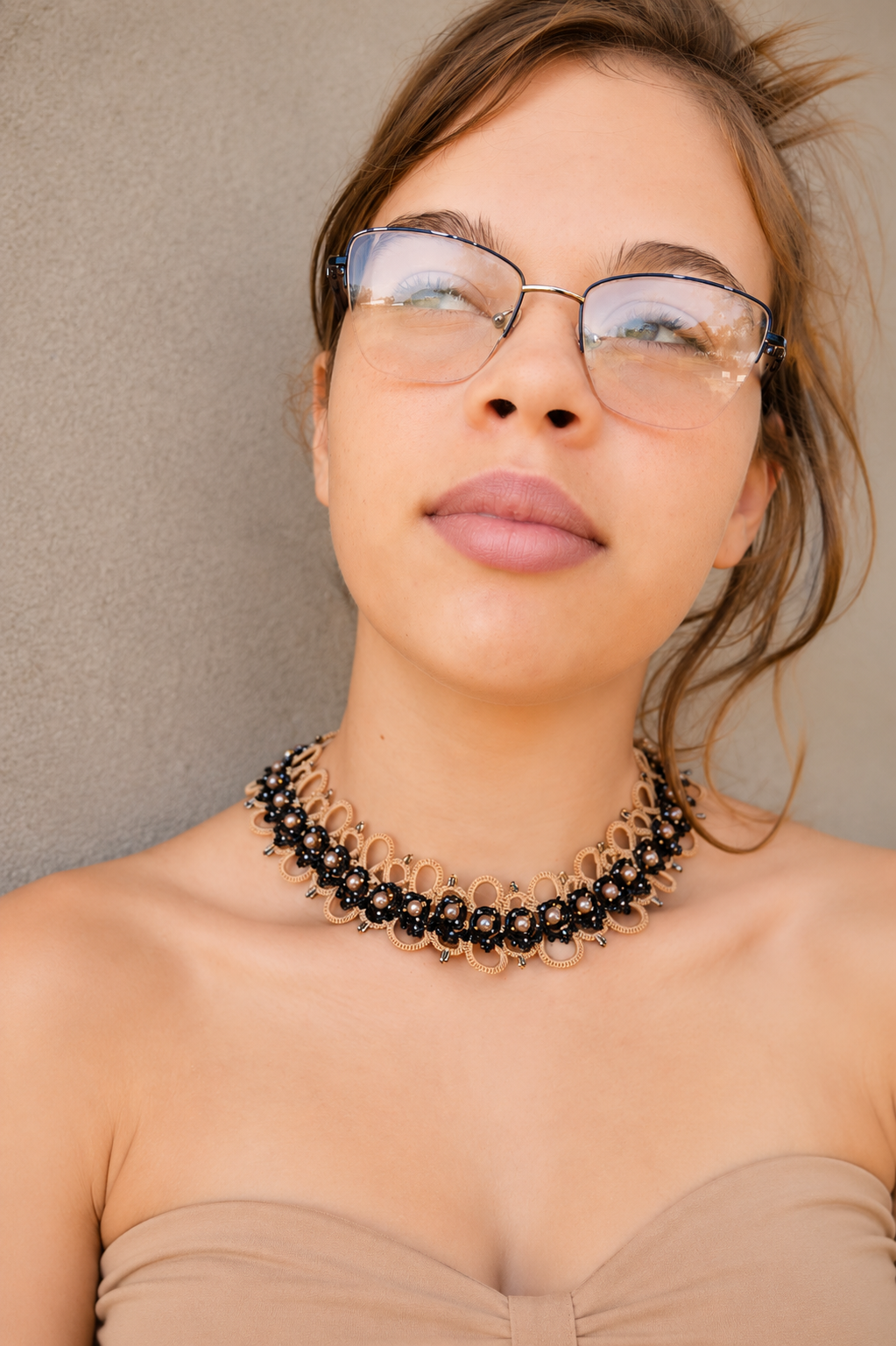 Champagne Noir Pearl Lace Necklace, Handmade Tatting Choker, Elegant Black Lace Necklace, Luxury Statement Jewelry, Ready to Ship - Image 3