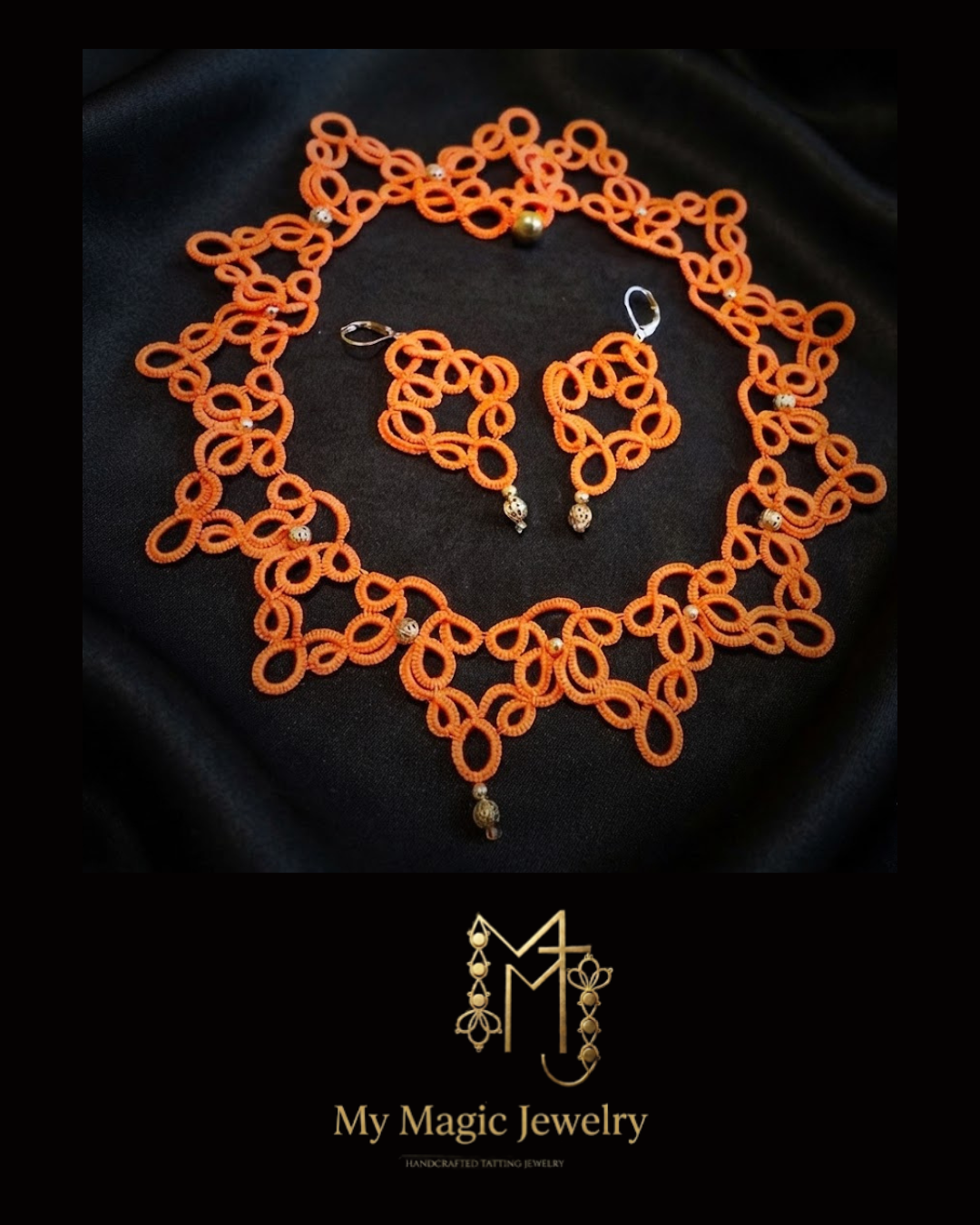 Vibrant Orange Tatting Lace Necklace Set | Handmade Lace Jewelry | Optional Matching Earrings,Ready to Ship - Image 6