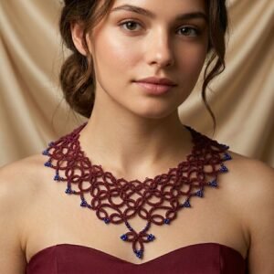 Burgundy Lace Necklace, Handmade Couture Jewelry, Victorian Statement Necklace, Wearable Art, Luxury Heirloom Gift, Signature Couture