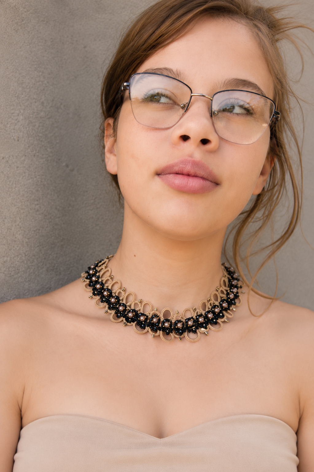 Champagne Noir Pearl Lace Necklace, Handmade Tatting Choker, Elegant Black Lace Necklace, Luxury Statement Jewelry, Ready to Ship - Image 4