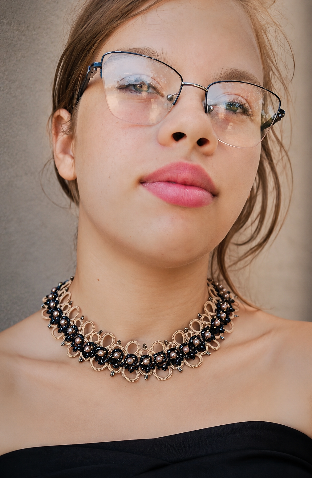 Champagne Noir Pearl Lace Necklace, Handmade Tatting Choker, Elegant Black Lace Necklace, Luxury Statement Jewelry, Ready to Ship - Image 7