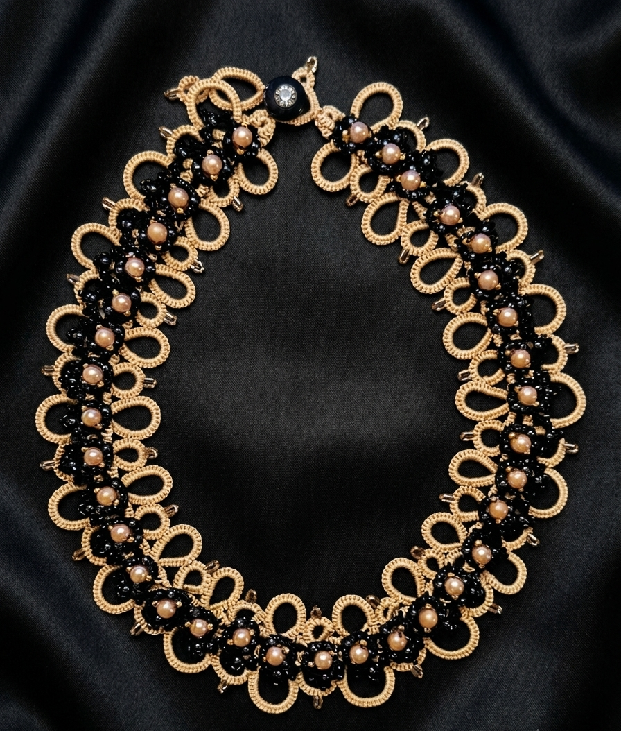 Champagne Noir Pearl Lace Necklace, Handmade Tatting Choker, Elegant Black Lace Necklace, Luxury Statement Jewelry, Ready to Ship - Image 6