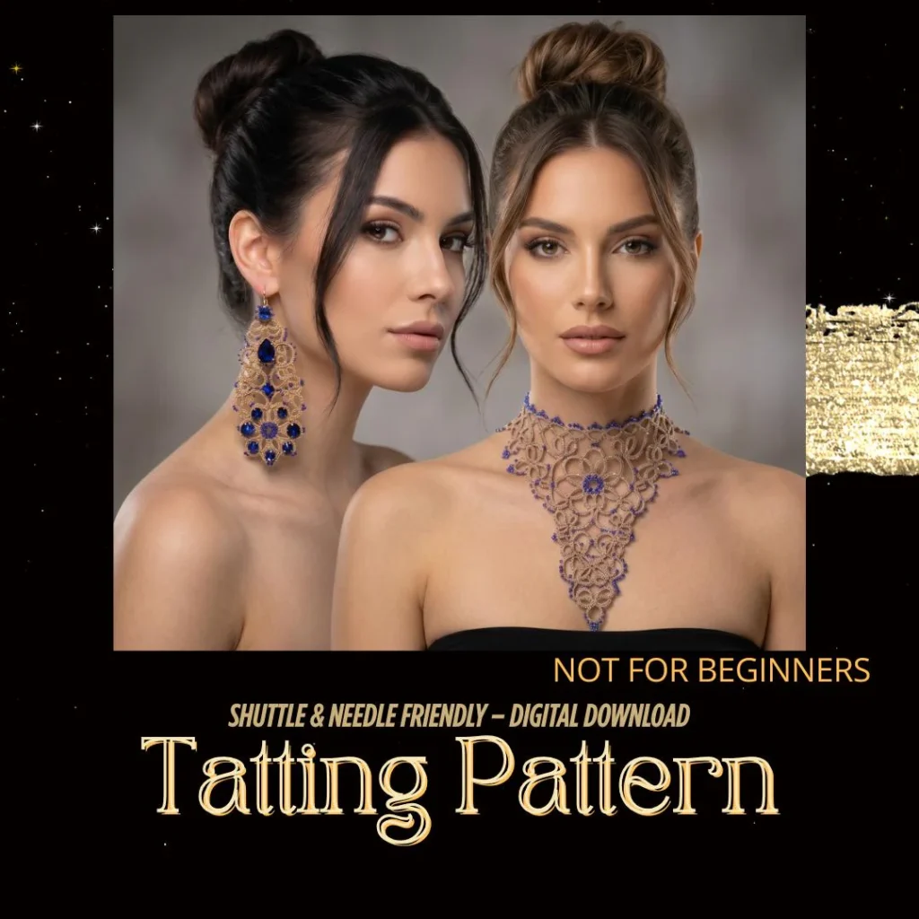 Victorian Lace Bib Choker & Long Earrings Tatting Pattern PDF | Expert Level, Needle & Shuttle Tatting