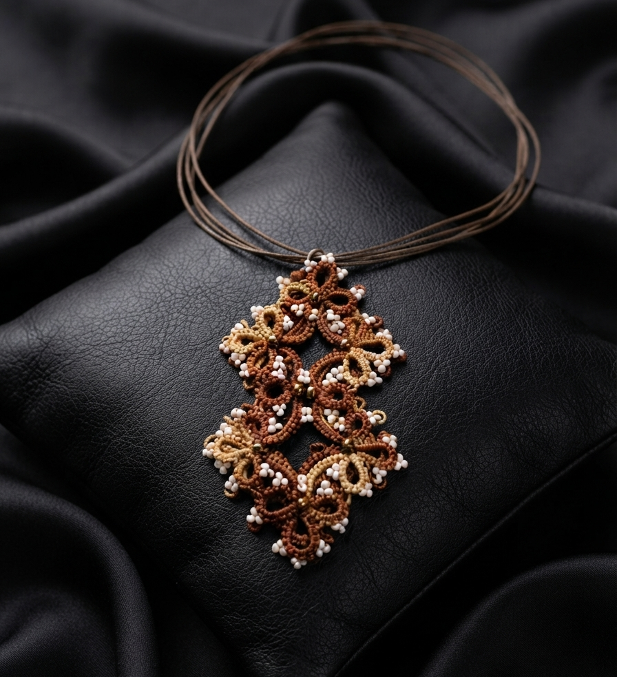 Chocolate Tatting Lace Necklace | Handmade Everyday Lace Jewelry | Ready to Ship | Design 2018 - Image 8