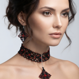 Victorian Gothic Lace Choker Set | Handmade Tatting Lace Jewelry | Couture Choker, Bracelet & Earrings | Made to Order