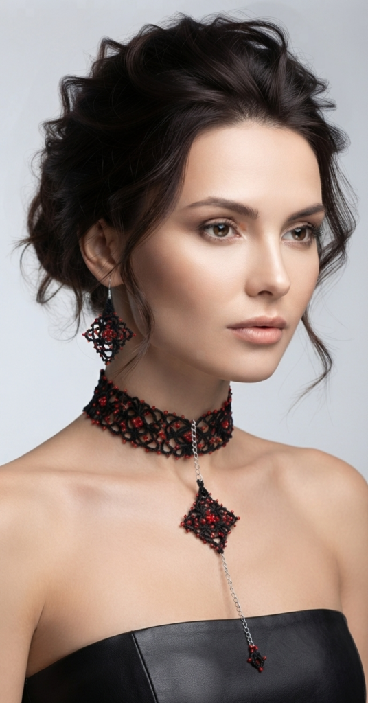 Victorian Gothic Lace Choker Set | Handmade Tatting Lace Jewelry | Couture Choker, Bracelet & Earrings | Made to Order