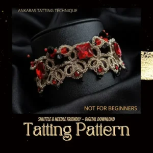Crimson Victorian Lace™ – Tatted Lace Choker & Bracelet Pattern with Crystals | Ankars Tatting PDF | Shuttle & Needle Tatting | NOT for Beginners