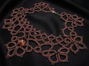 Victorian Copper Brown Tatting Lace Choker | Handmade Lace Necklace with Crystal Pendant | Elegant Everyday Victorian Jewelry | Made to Order