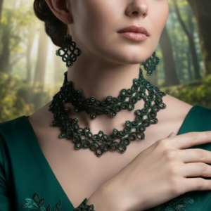 Botanical Couture™ 6-Piece Tatting Lace Jewelry Set | Choker, Necklace, Bracelet & 3 Earring Designs | Handmade Fairy Gothic Lace Jewelry