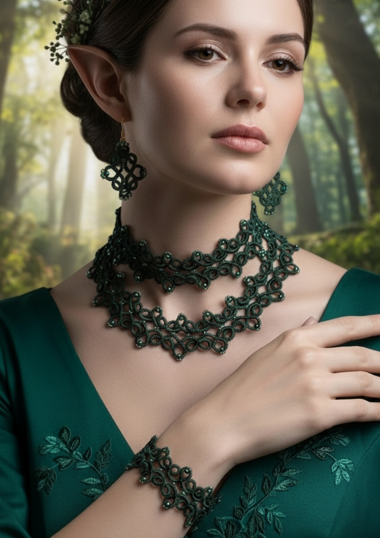 Botanical Couture™ Tatting Lace Jewelry Set | Ready to Ship Necklace & Earrings | Handmade Gothic Fairy Lace Jewelry - Image 12