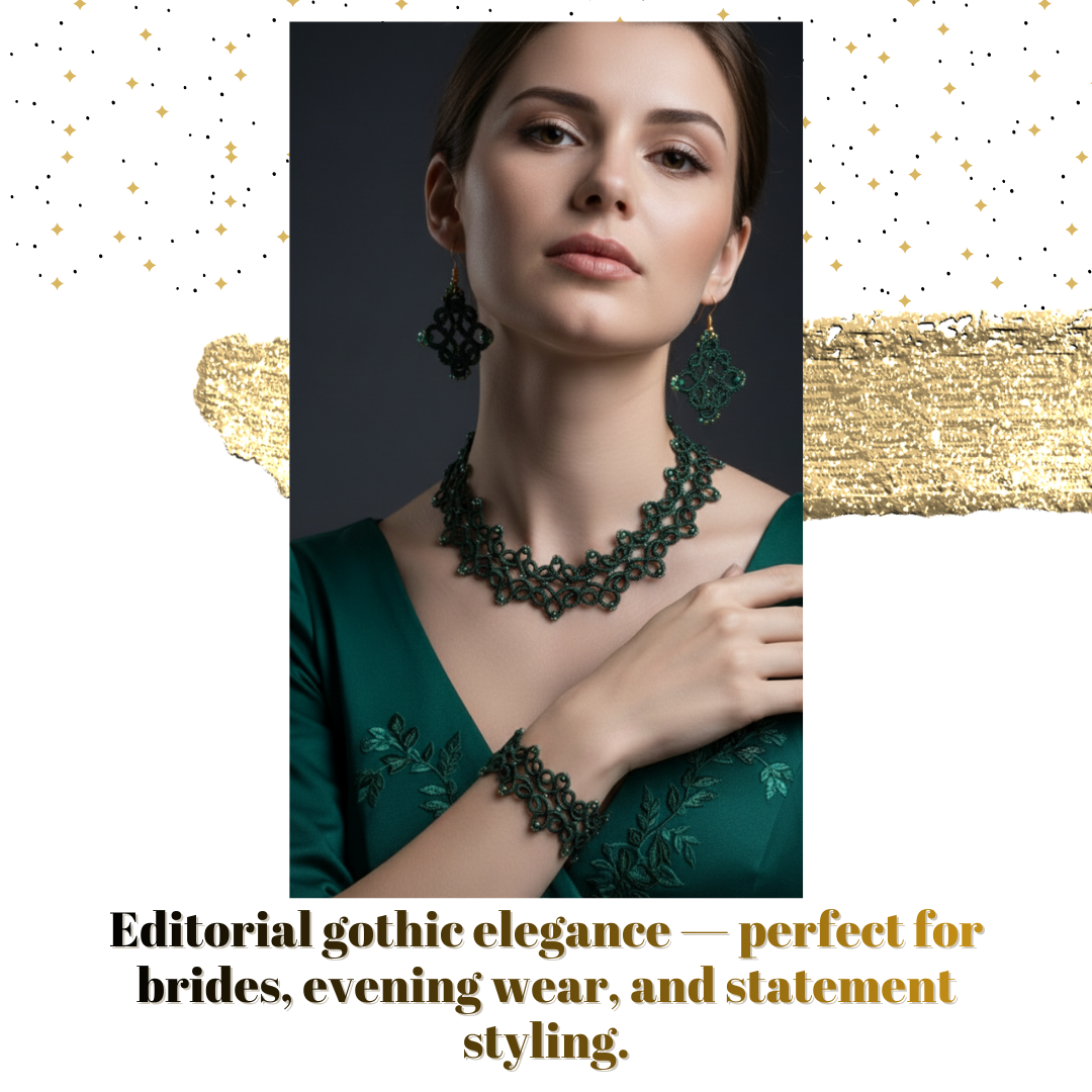 Botanical Couture™ Tatting Lace Jewelry Set | Ready to Ship Necklace & Earrings | Handmade Gothic Fairy Lace Jewelry - Image 7