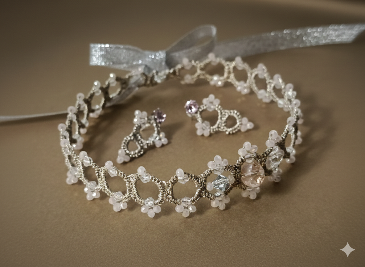 Luxury Handmade Wedding Jewelry Set | Victorian Lace Necklace, Bridal Choker & Earrings | Ready to Ship - Image 7