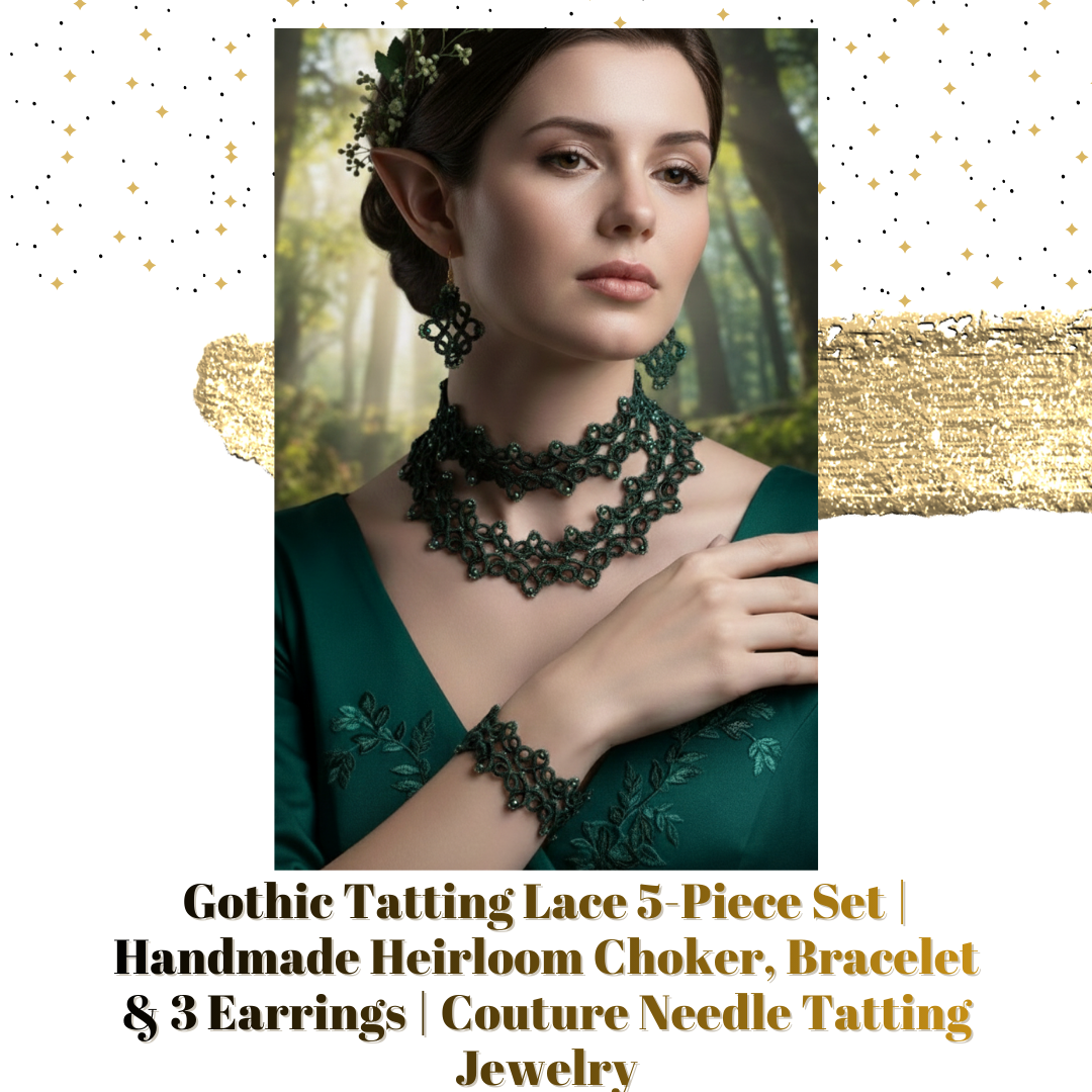 Botanical Couture™ Tatting Lace Jewelry Set | Ready to Ship Necklace & Earrings | Handmade Gothic Fairy Lace Jewelry - Image 9