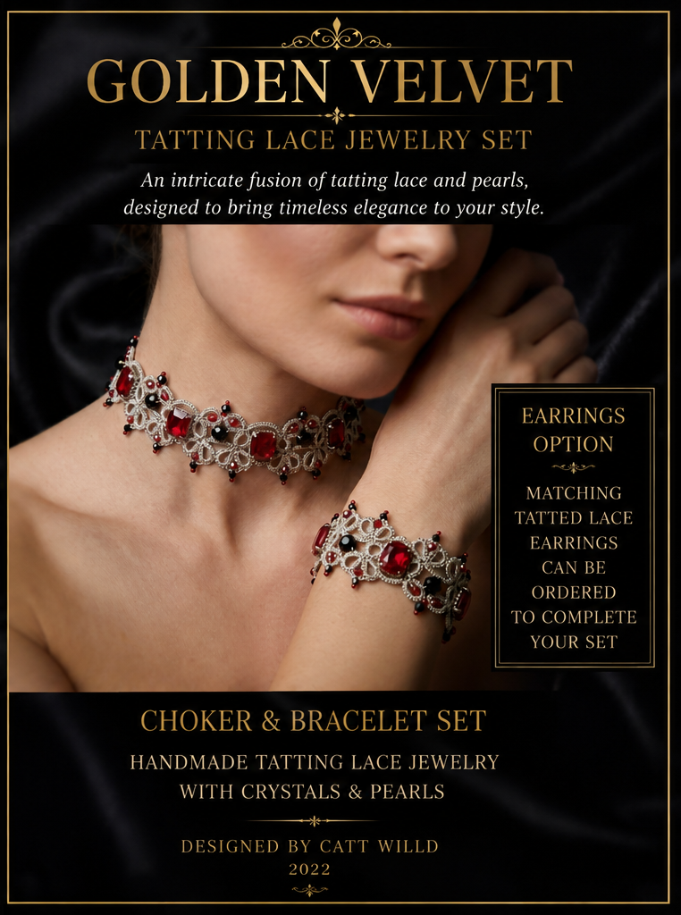 Victorian Gothic Couture Lace Jewelry Set — Crystal Tatting Choker, Bracelet & Statement Earrings - Image 6