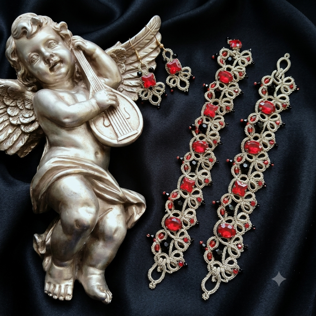 Victorian Gothic Couture Lace Jewelry Set — Crystal Tatting Choker, Bracelet & Statement Earrings - Image 11
