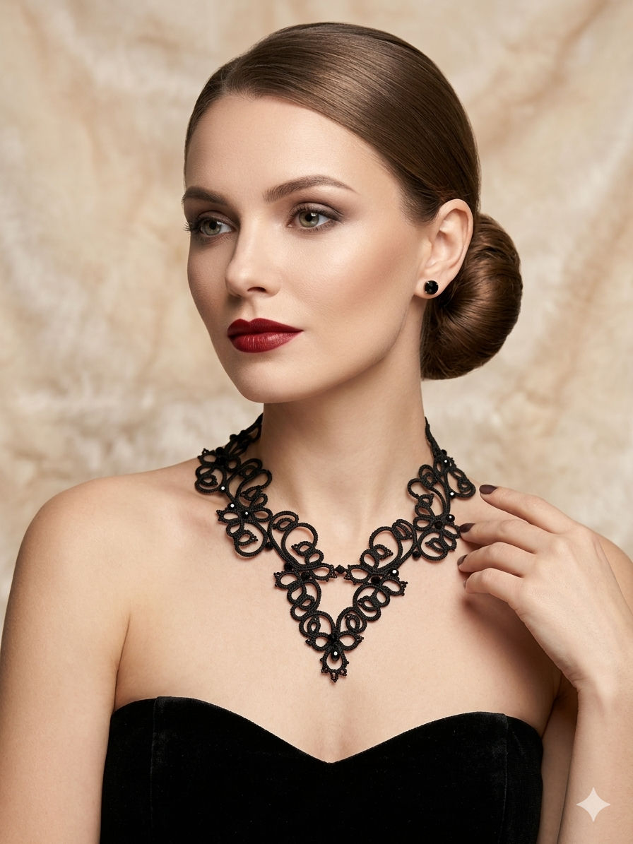 Black Tatting Lace Statement Necklace — Handmade Gothic Victorian Lace Jewelry | Made to Order - Image 7