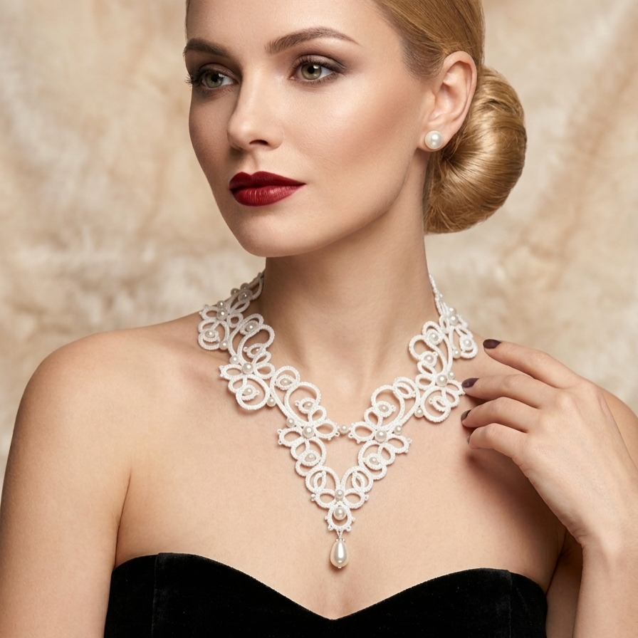 White & Green Tatting Lace Statement Necklace — Custom Color | Fairy, Bridal & Romantic Editions - Image 9