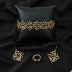 Tatting Lace Jewelry Set | Handmade Choker, Bracelet, Earrings & Ring | 4-Piece Statement Jewelry