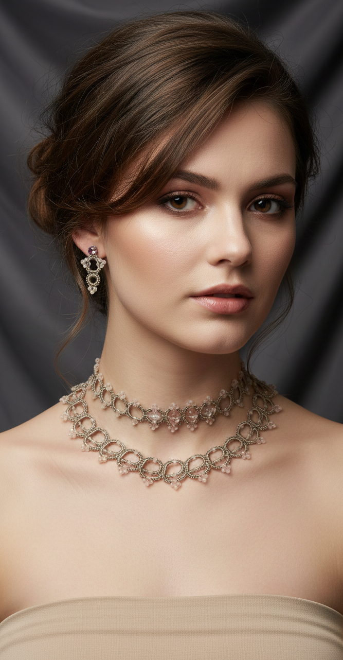 Luxury Handmade Wedding Jewelry Set | Victorian Lace Necklace, Bridal Choker & Earrings | Ready to Ship - Image 10