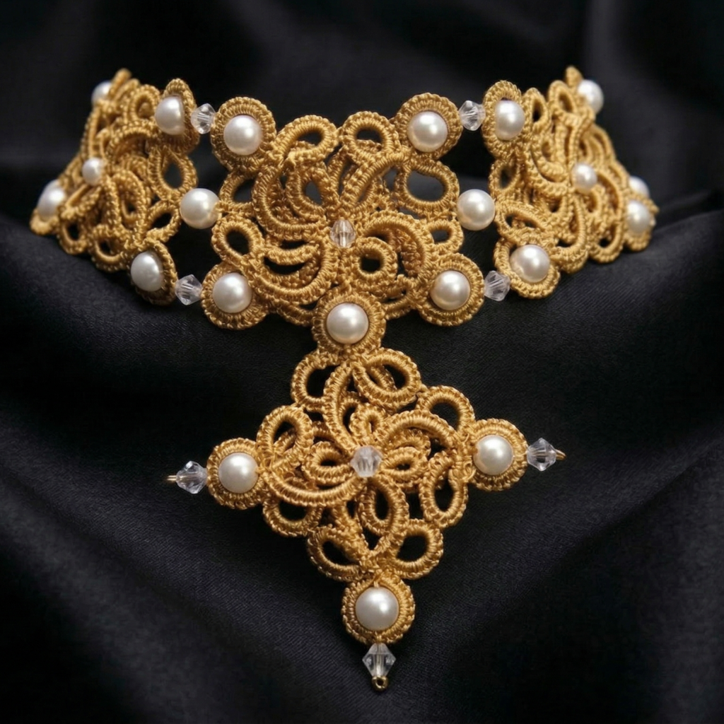 Golden Signature™ Tatting Lace Choker | Luxury Pearl Statement Necklace | Gold, White or Silver | Made to Order