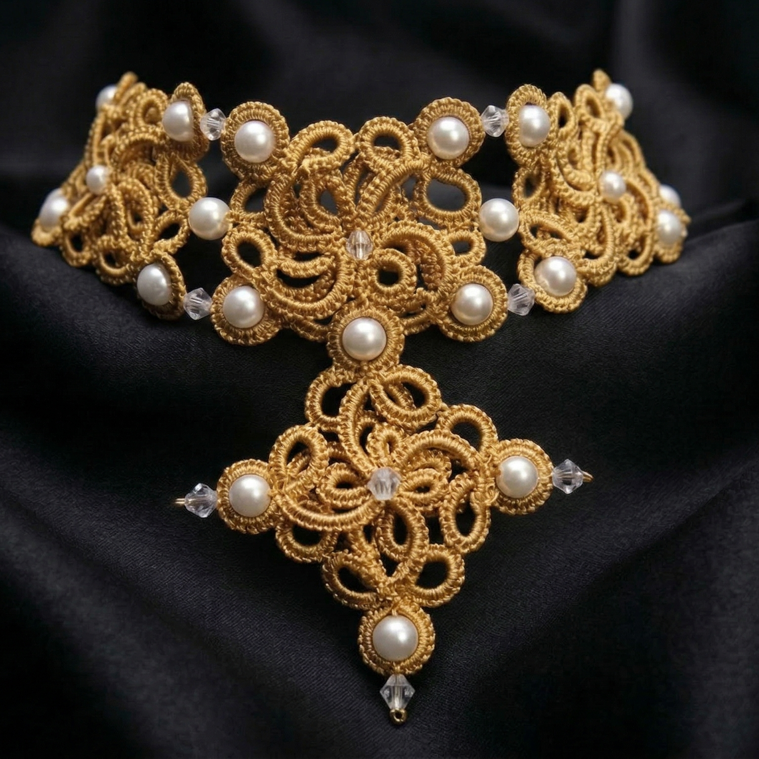 Golden Signature™ Tatting Lace Choker | Luxury Pearl Statement Necklace | Gold, White or Silver | Made to Order