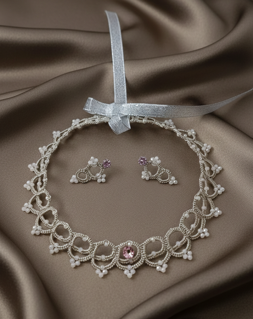 Luxury Handmade Wedding Jewelry Set | Victorian Lace Necklace, Bridal Choker & Earrings | Ready to Ship - Image 11