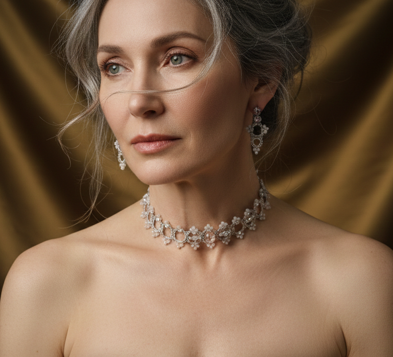 Luxury Handmade Wedding Jewelry Set | Victorian Lace Necklace, Bridal Choker & Earrings | Ready to Ship - Image 12