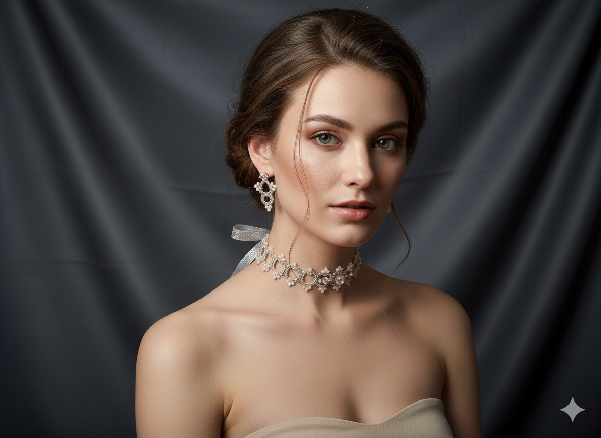 Luxury Handmade Wedding Jewelry Set | Victorian Lace Necklace, Bridal Choker & Earrings | Ready to Ship - Image 13