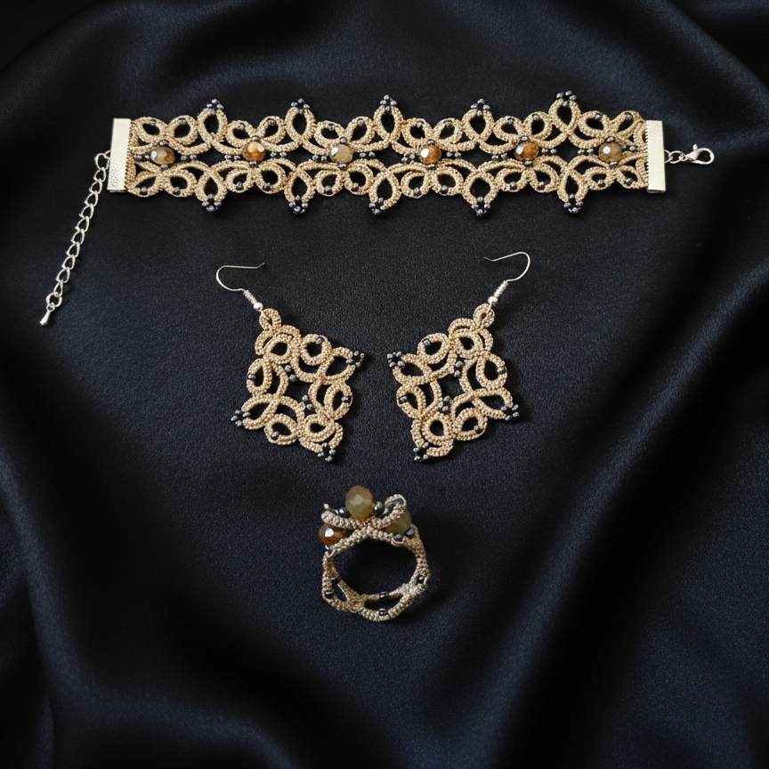 4-in-1 Tatting Lace Jewelry Pattern Set – Advanced Chokers, Bracelet, Earrings & Ring | Lace Design 2025 | Not for Beginners - Image 22