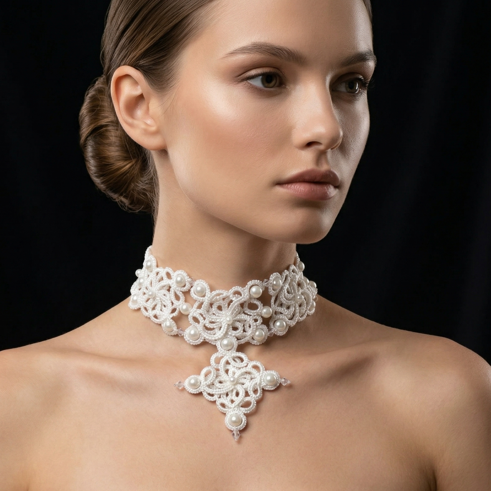 Golden Signature™ Tatting Lace Choker | Luxury Pearl Statement Necklace | Gold, White or Silver | Made to Order - Image 14