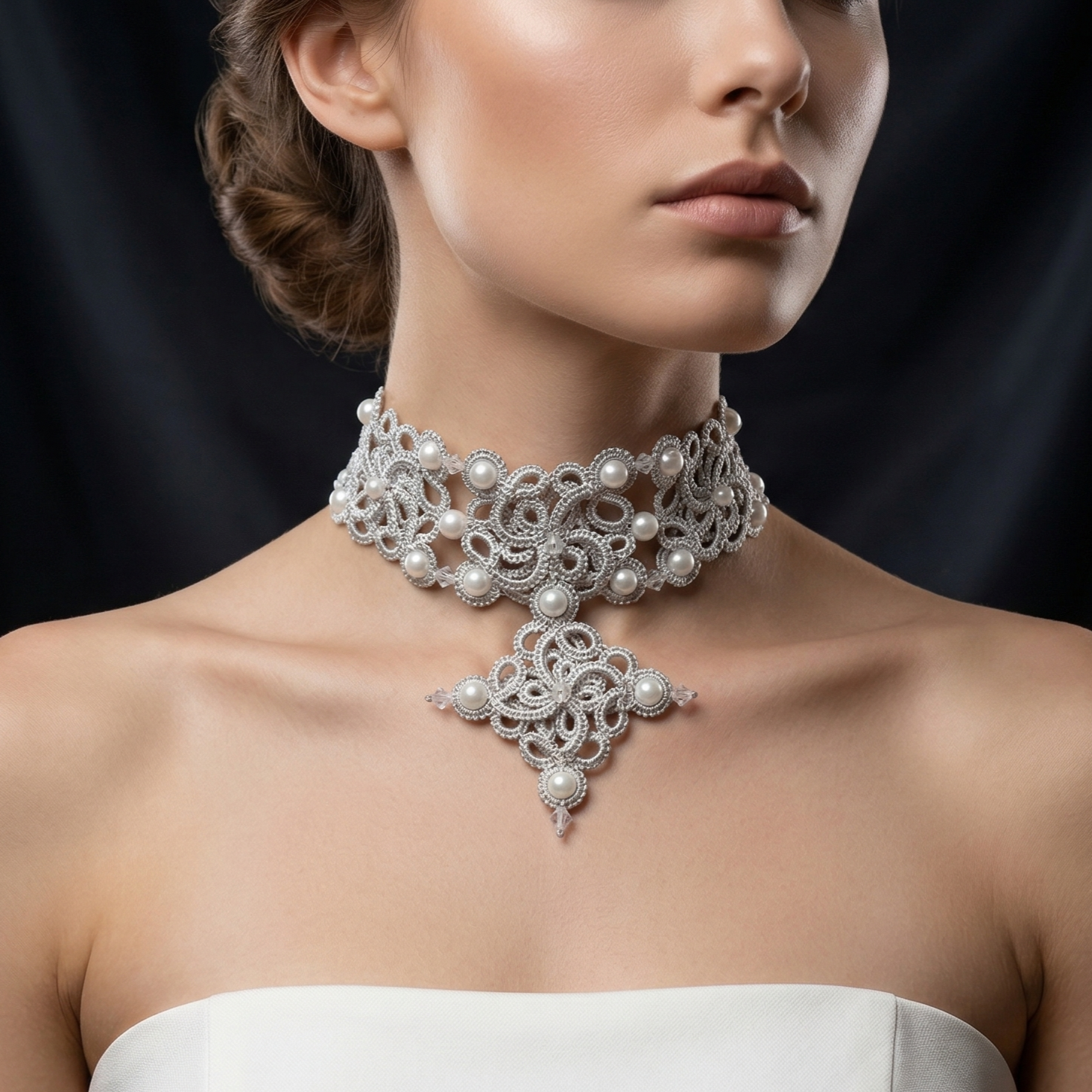 Golden Signature™ Tatting Lace Choker | Luxury Pearl Statement Necklace | Gold, White or Silver | Made to Order - Image 15