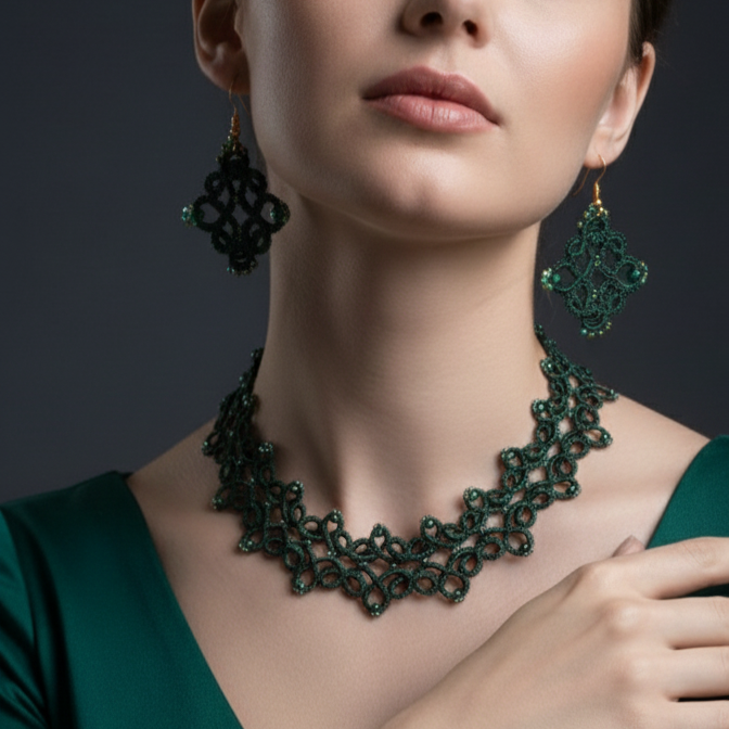 Botanical Couture™ Tatting Lace Jewelry Set | Ready to Ship Necklace & Earrings | Handmade Gothic Fairy Lace Jewelry