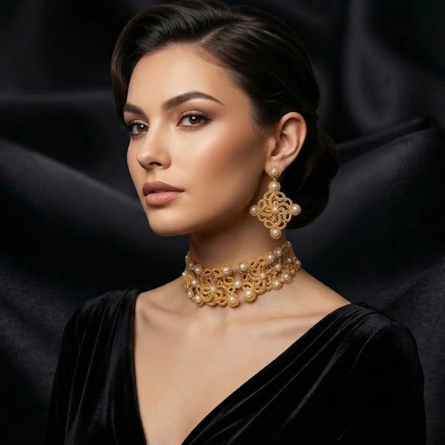 Golden Signature™ Tatting Lace Choker | Luxury Pearl Statement Necklace | Gold, White or Silver | Made to Order - Image 16