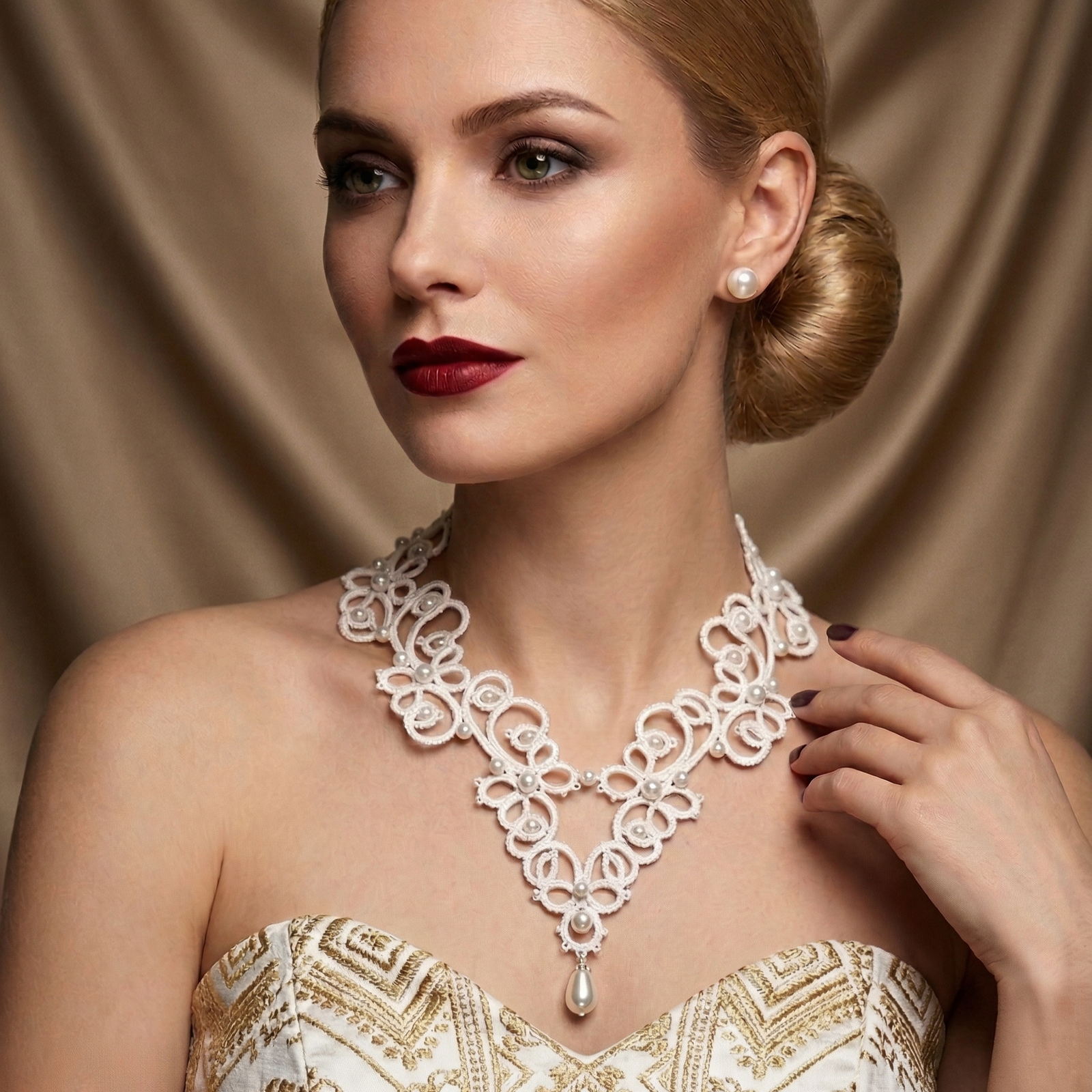 White & Green Tatting Lace Statement Necklace — Custom Color | Fairy, Bridal & Romantic Editions
