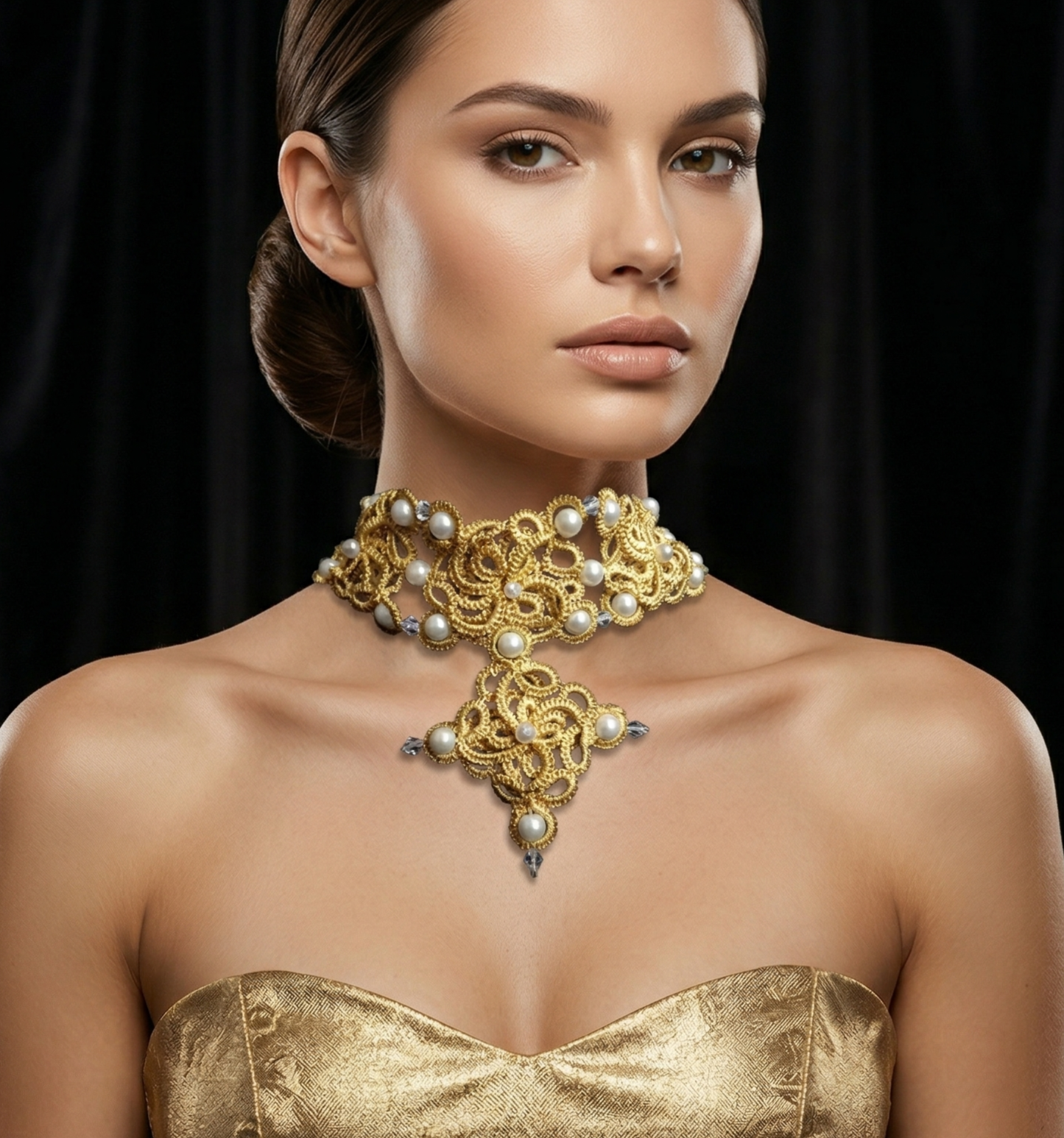 Golden Signature™ Tatting Lace Choker | Luxury Pearl Statement Necklace | Gold, White or Silver | Made to Order - Image 4
