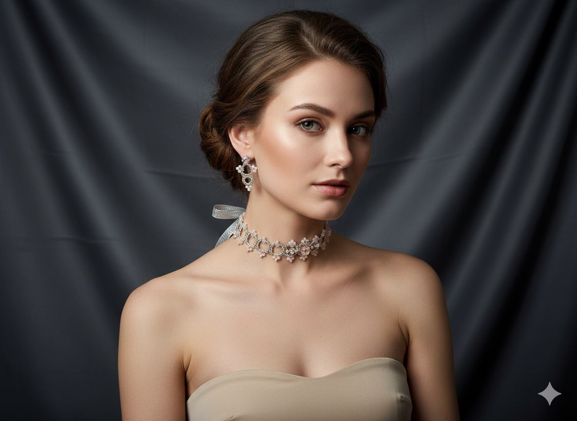 Luxury Handmade Wedding Jewelry Set | Victorian Lace Necklace, Bridal Choker & Earrings | Ready to Ship - Image 16