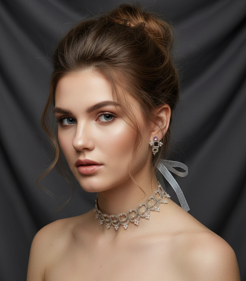 Luxury Handmade Wedding Jewelry Set | Victorian Lace Necklace, Bridal Choker & Earrings | Ready to Ship - Image 17