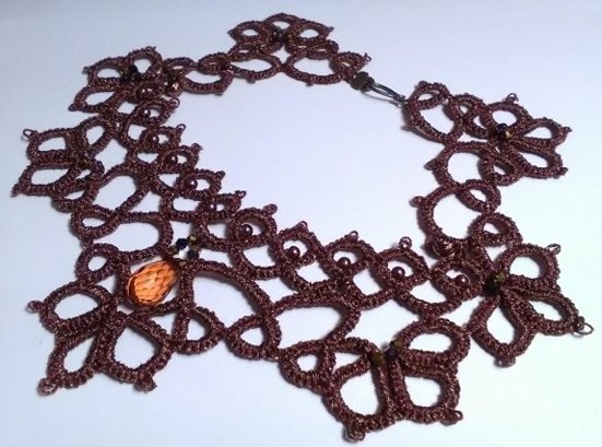 Victorian Copper Brown Tatting Lace Choker | Handmade Lace Necklace with Crystal Pendant | Elegant Everyday Victorian Jewelry | Made to Order - Image 7