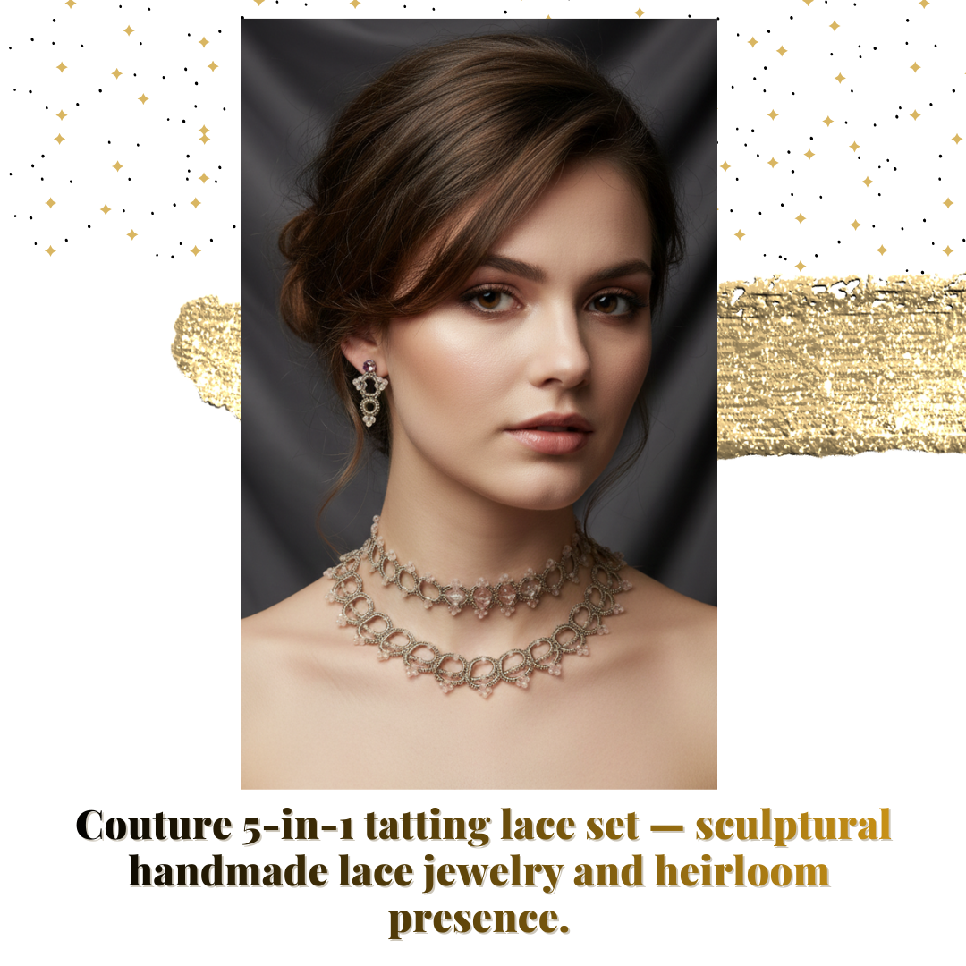 Luxury Handmade Wedding Jewelry Set Tatting Pattern | Victorian Lace Necklace, Choker & Earrings PDF Tutorial | Shuttle & Needle Tatting | NOT for Beginners - Image 10