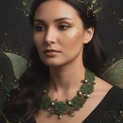 Royal Botanical Tatting Lace Statement Necklace — Design 2021 | Green & White Pearl Couture Jewelry | Ready to Ship - Image 10