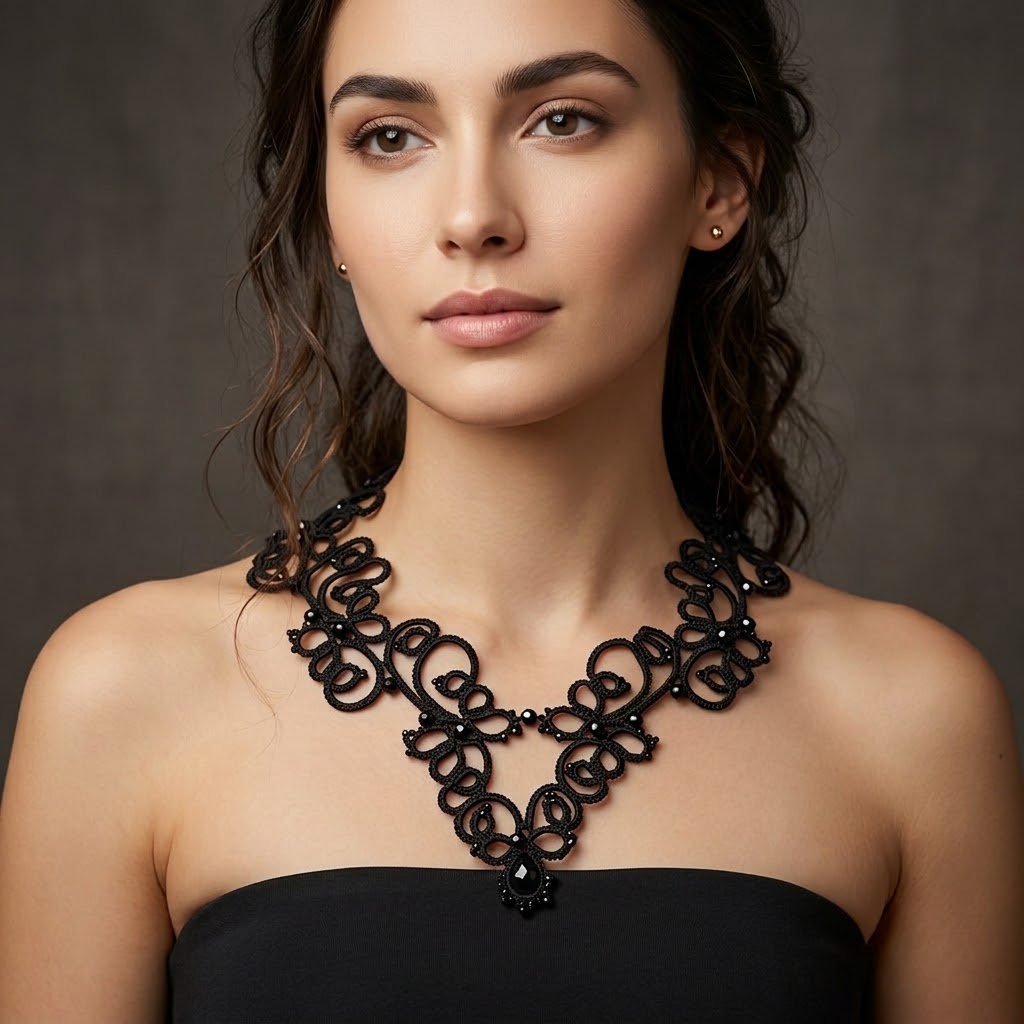 Black Tatting Lace Statement Necklace — Handmade Gothic Victorian Lace Jewelry | Made to Order - Image 12