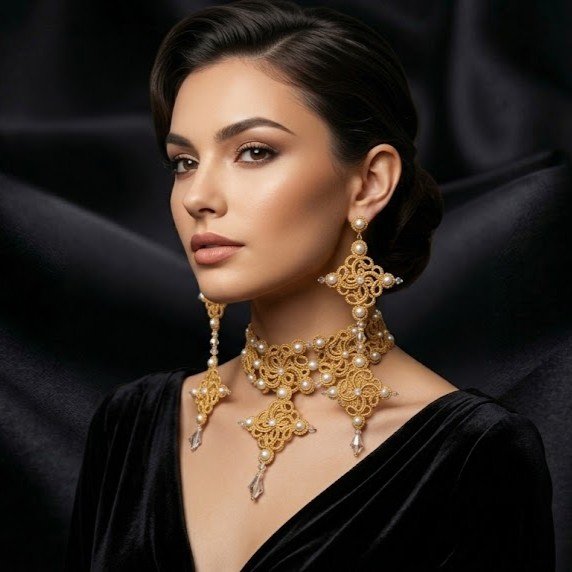 Golden Signature™ Tatting Lace Choker | Luxury Pearl Statement Necklace | Gold, White or Silver | Made to Order - Image 8