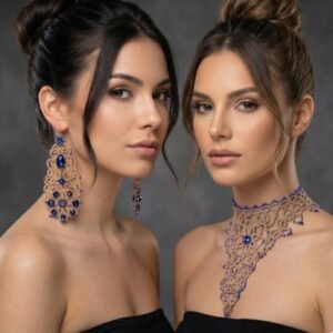 Luxury Tatting Lace Choker & Earrings Set, Handmade Statement Jewelry, Crystal Lace Necklace, Victorian Bridal Jewelry, Custom Color