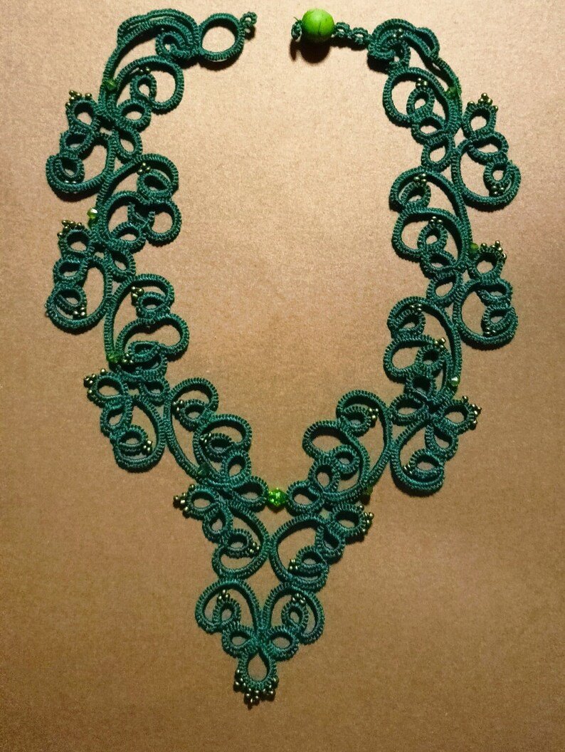 White & Green Tatting Lace Statement Necklace — Custom Color | Fairy, Bridal & Romantic Editions - Image 12