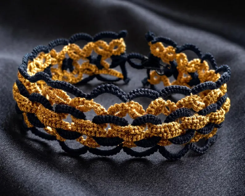 Celtic Tatting Lace Choker or Bracelet | Handmade Lace Jewelry Set | Everyday Wear | Gothic Boho  | Custom Color