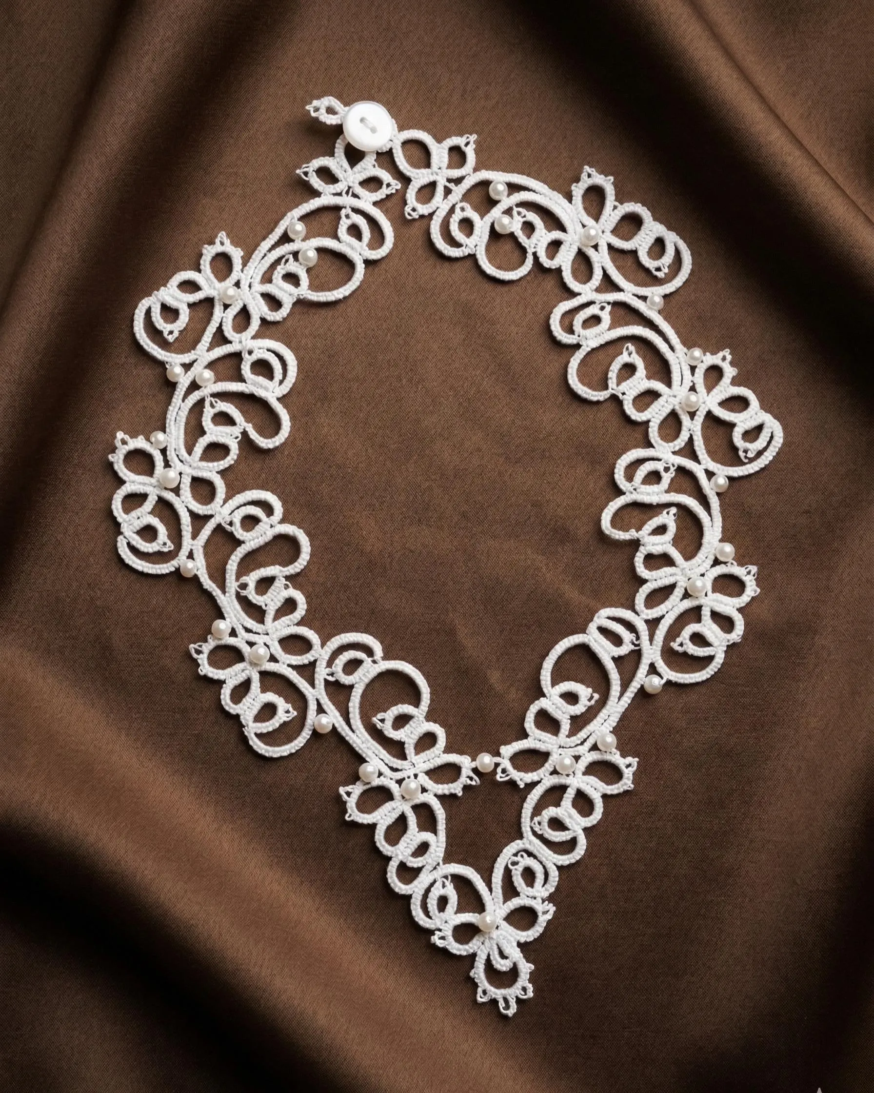 White & Green Tatting Lace Statement Necklace — Custom Color | Fairy, Bridal & Romantic Editions - Image 4