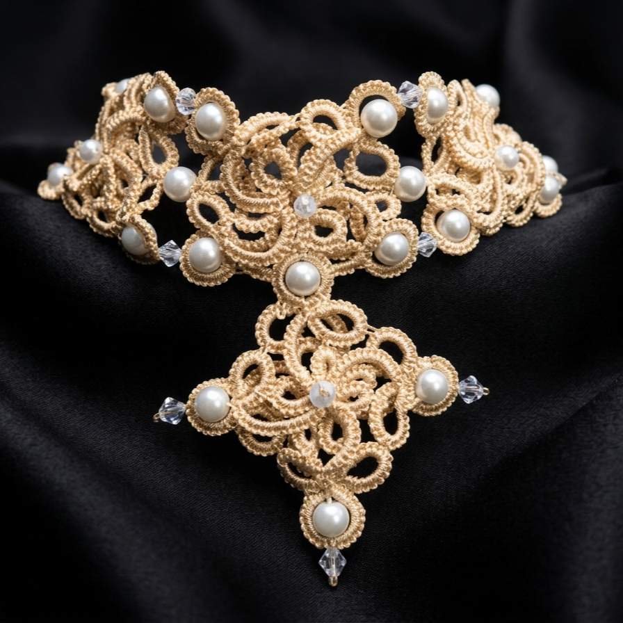 Golden Signature™ Tatting Lace Choker | Luxury Pearl Statement Necklace | Gold, White or Silver | Made to Order - Image 5