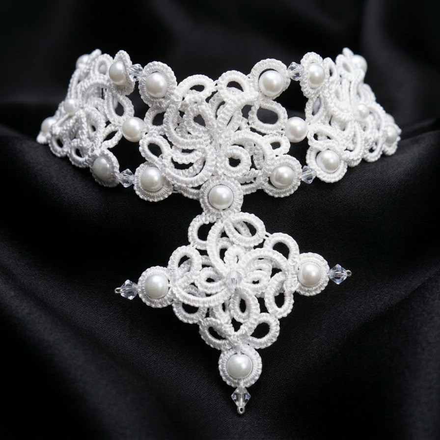 Golden Signature™ Tatting Lace Choker | Luxury Pearl Statement Necklace | Gold, White or Silver | Made to Order - Image 6